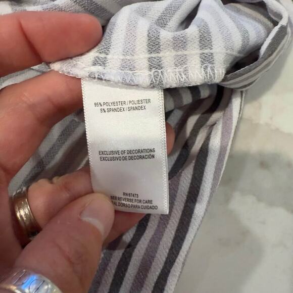 Violet Weekend Gray Purple Stripe Tasseled Neck Tiered Midi Dress Women's Medium - Picture 6 of 8